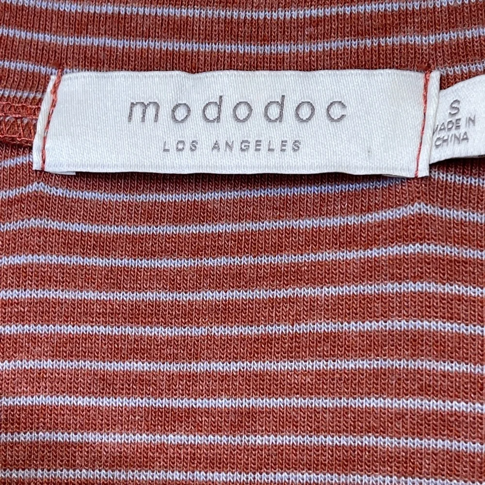 Mododoc LA | Retro Inspo Rust Stripe Statement Sleeve Soft Boxy T-Shirt